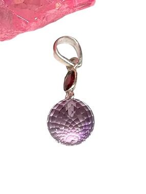 Amethyst & Garnet Faceted Gemstone Ball Pendant Solid 925 Sterling Silver